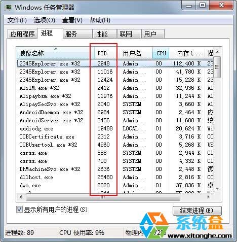 Win7旗舰版系统怎么查看进程PID标识符？(2)