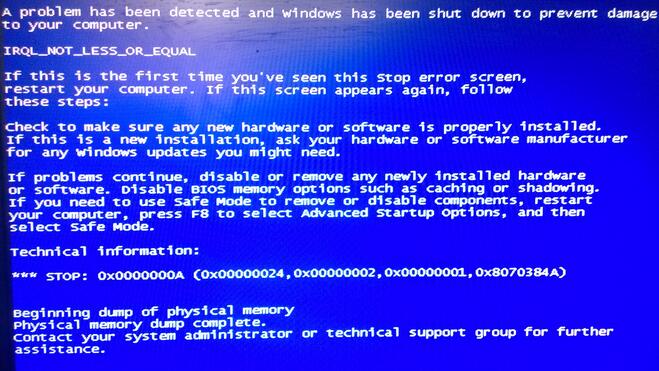XP进入pe出现蓝屏